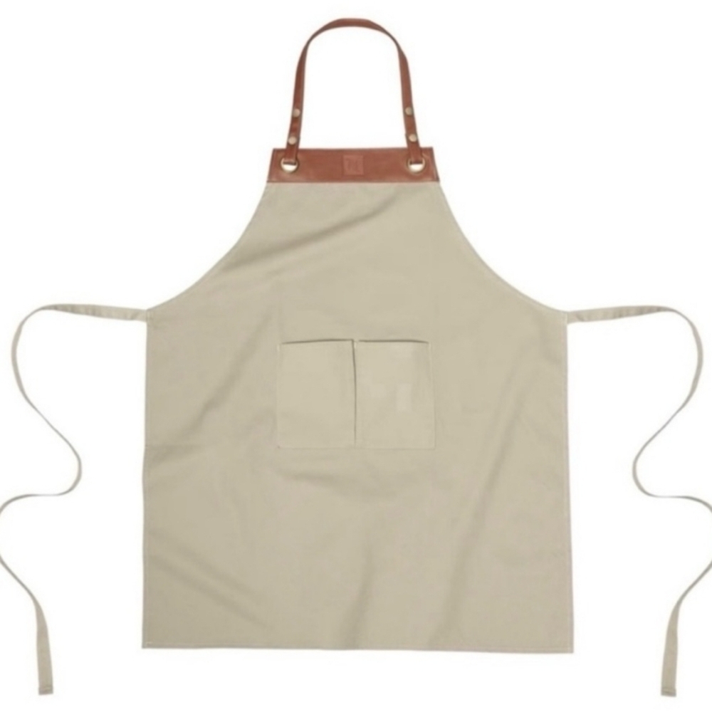 Chic Beige Apron with Leather Strap